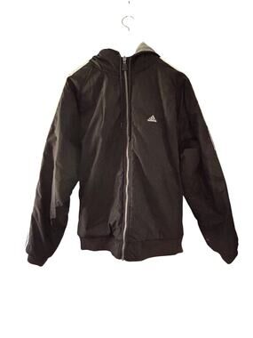 Y2K Adidas Reversible Jacket Mens L Black Gray Hoodie Full Zip Puffy Vintage